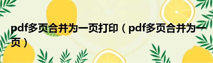 pdf多页合并为一页打印（pdf多页合并为一页）