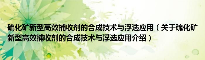  硫化矿新型高效捕收剂的合成技术与浮选应用（关于硫化矿新型高效捕收剂的合成技术与浮选应用介绍）