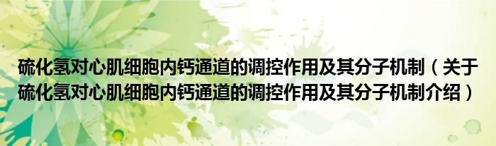  硫化氢对心肌细胞内钙通道的调控作用及其分子机制（关于硫化氢对心肌细胞内钙通道的调控作用及其分子机制介绍）