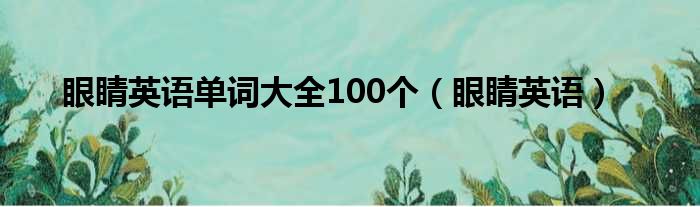 眼睛英语单词大全100个（眼睛英语）