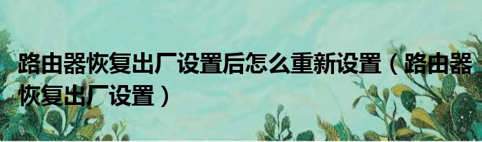 路由器恢复出厂设置后怎么重新设置（路由器恢复出厂设置）