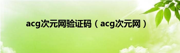 acg次元网验证码（acg次元网）