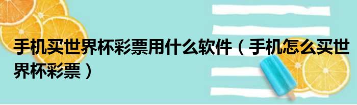 手机买世界杯彩票用什么软件（手机怎么买世界杯彩票）