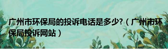 广州市环保局的投诉电话是多少 （广州市环保局投诉网站）