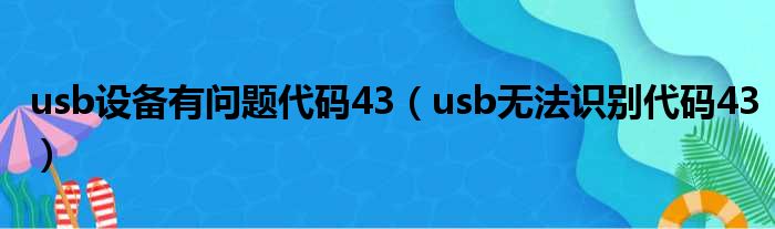 usb设备有问题代码43（usb无法识别代码43）