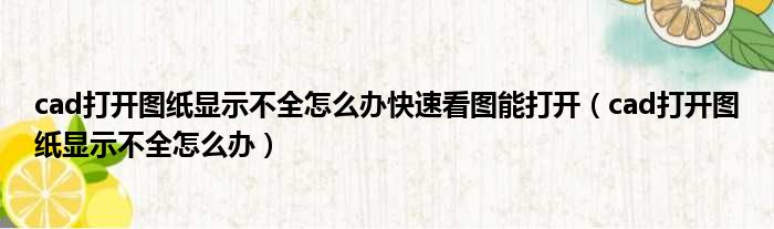 cad打开图纸显示不全怎么办快速看图能打开（cad打开图纸显示不全怎么办）