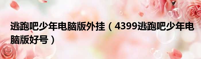 逃跑吧少年电脑版外挂（4399逃跑吧少年电脑版好号）