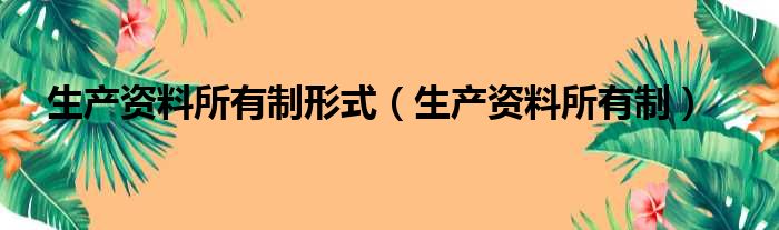 生产资料所有制形式（生产资料所有制）