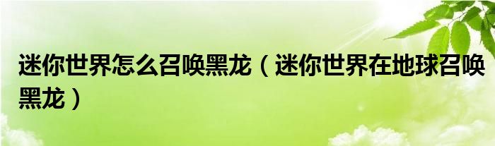 迷你世界怎么召唤黑龙（迷你世界在地球召唤黑龙）