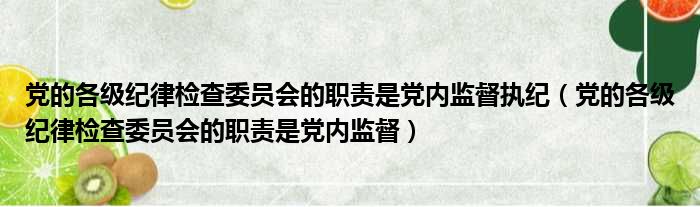 党的各级纪律检查委员会的职责是党内监督执纪（党的各级纪律检查委员会的职责是党内监督）