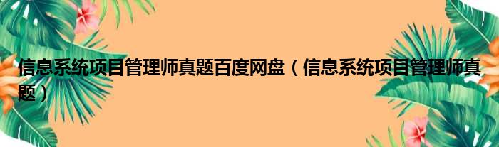 信息系统项目管理师真题百度网盘（信息系统项目管理师真题）