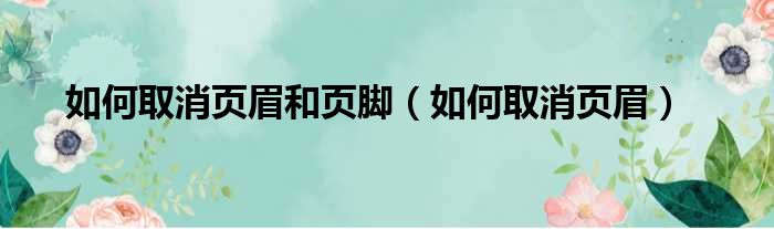 如何取消页眉和页脚（如何取消页眉）