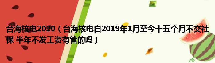 台海核电2020（台海核电自2019年1月至今十五个月不交社保 半年不发工资有管的吗）