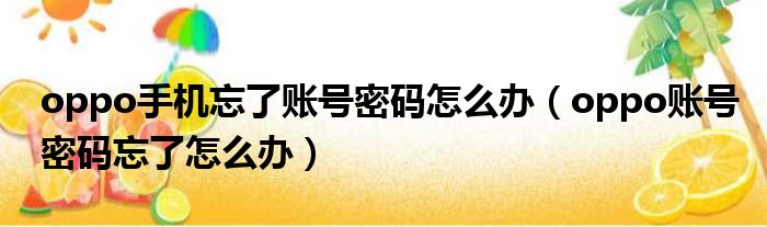 oppo手机忘了账号密码怎么办（oppo账号密码忘了怎么办）