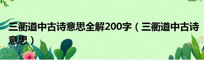 三衢道中古诗意思全解200字（三衢道中古诗意思）