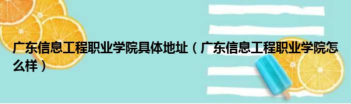 广东信息工程职业学院具体地址（广东信息工程职业学院怎么样）