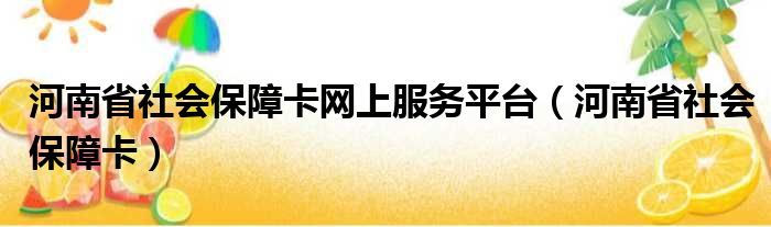 河南省社会保障卡网上服务平台（河南省社会保障卡）