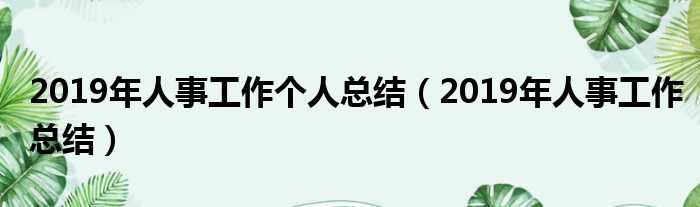 2019年人事工作个人总结（2019年人事工作总结）