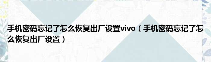 手机密码忘记了怎么恢复出厂设置vivo（手机密码忘记了怎么恢复出厂设置）