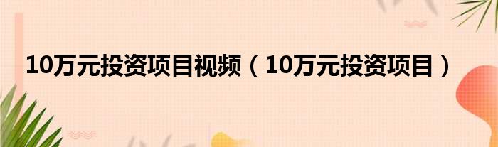 10万元投资项目视频（10万元投资项目）