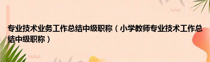 专业技术业务工作总结中级职称（小学教师专业技术工作总结中级职称）