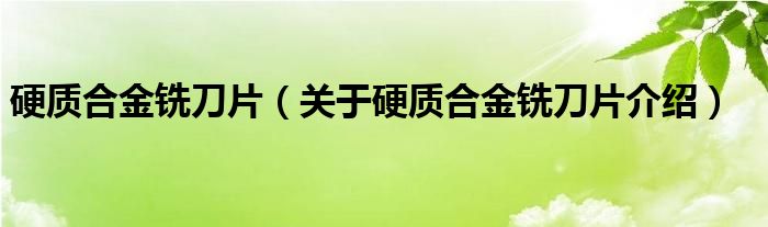  硬质合金铣刀片（关于硬质合金铣刀片介绍）