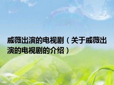 戚薇出演的电视剧（关于戚薇出演的电视剧的介绍）