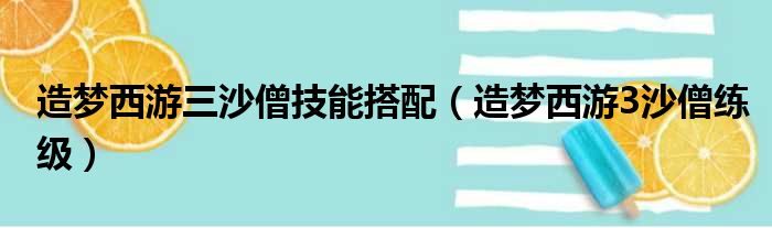 造梦西游三沙僧技能搭配（造梦西游3沙僧练级）