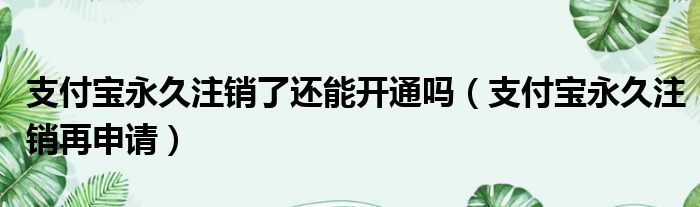 支付宝永久注销了还能开通吗（支付宝永久注销再申请）