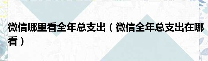 微信哪里看全年总支出（微信全年总支出在哪看）