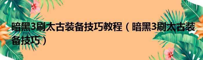 暗黑3刷太古装备技巧教程（暗黑3刷太古装备技巧）