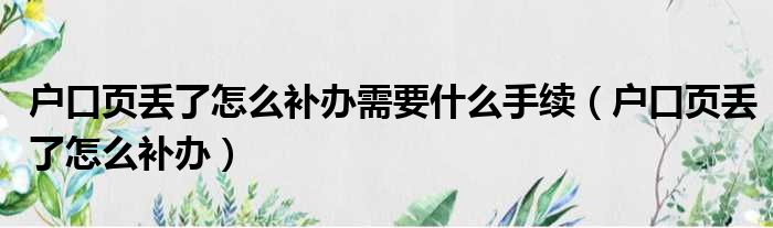 户口页丢了怎么补办需要什么手续（户口页丢了怎么补办）