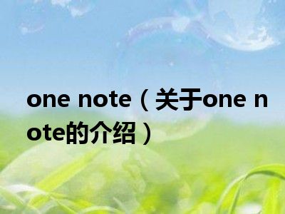 one note（关于one note的介绍）