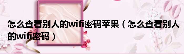 怎么查看别人的wifi密码苹果（怎么查看别人的wifi密码）