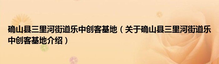  确山县三里河街道乐中创客基地（关于确山县三里河街道乐中创客基地介绍）