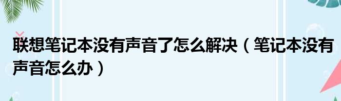 联想笔记本没有声音了怎么解决（笔记本没有声音怎么办）