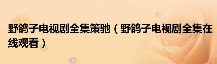 野鸽子电视剧全集策驰（野鸽子电视剧全集在线观看）