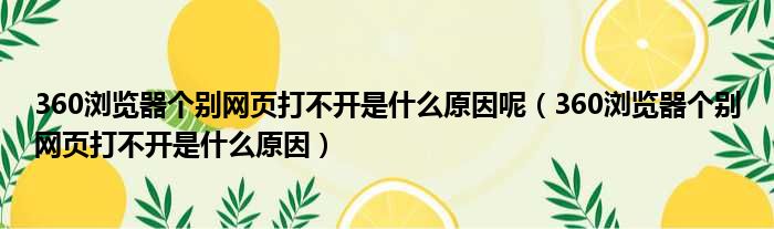 360浏览器个别网页打不开是什么原因呢（360浏览器个别网页打不开是什么原因）