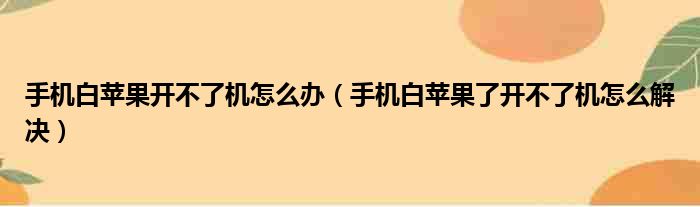 手机白苹果开不了机怎么办（手机白苹果了开不了机怎么解决）