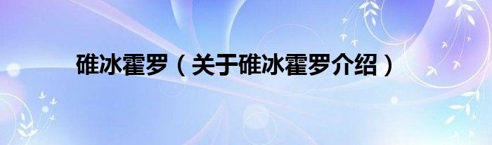  碓冰霍罗（关于碓冰霍罗介绍）