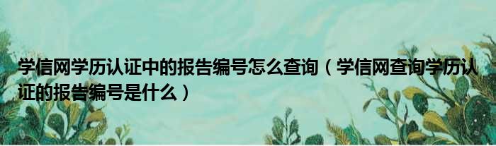 学信网学历认证中的报告编号怎么查询（学信网查询学历认证的报告编号是什么）