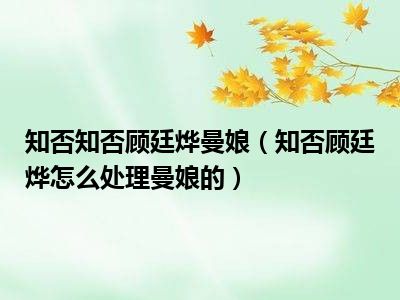 知否知否顾廷烨曼娘（知否顾廷烨怎么处理曼娘的）