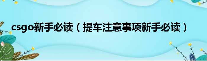 csgo新手必读（提车注意事项新手必读）