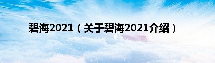  碧海2021（关于碧海2021介绍）