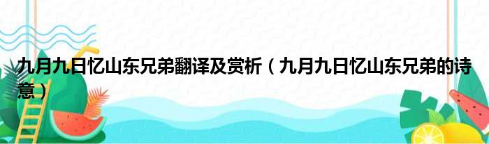 九月九日忆山东兄弟翻译及赏析（九月九日忆山东兄弟的诗意）