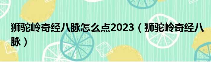 狮驼岭奇经八脉怎么点2023（狮驼岭奇经八脉）