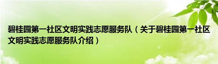  碧桂园第一社区文明实践志愿服务队（关于碧桂园第一社区文明实践志愿服务队介绍）