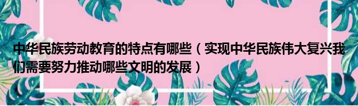 中华民族劳动教育的特点有哪些（实现中华民族伟大复兴我们需要努力推动哪些文明的发展）