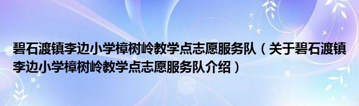  碧石渡镇李边小学樟树岭教学点志愿服务队（关于碧石渡镇李边小学樟树岭教学点志愿服务队介绍）