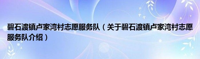  碧石渡镇卢家湾村志愿服务队（关于碧石渡镇卢家湾村志愿服务队介绍）